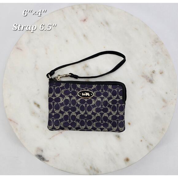 Coach Signature Jacquard Wristlet Deep Purple & Tan - Picture 1 of 7